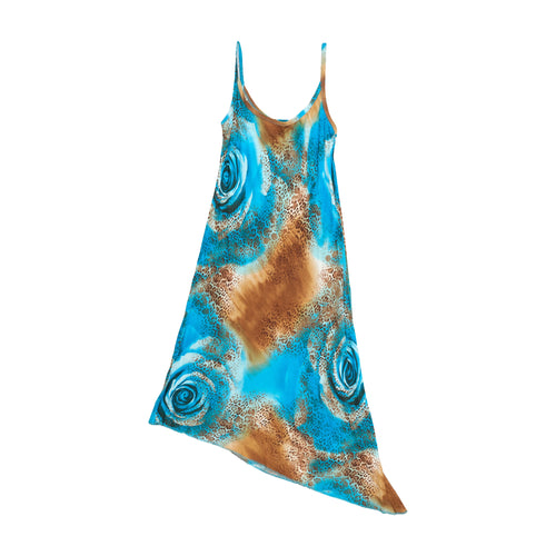 Abstract Rose Print Asymmetrical Slip Dress