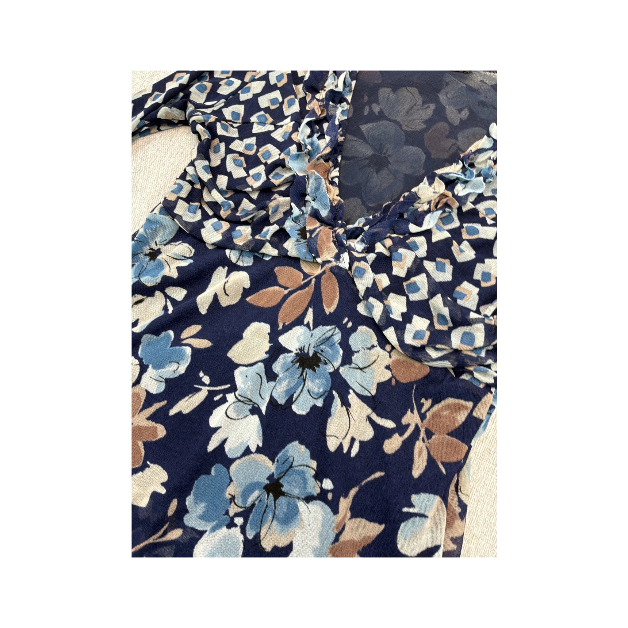 Bighet Sheer Ruffle Trim Floral Mesh Blouse (Repriced)