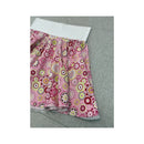 Retro Floral Print Cotton Circle Skirt with Contrast Elastic Waistband and Lace Trim