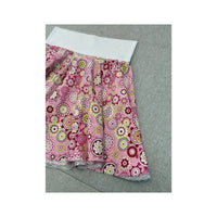 Retro Floral Print Cotton Circle Skirt with Contrast Elastic Waistband and Lace Trim