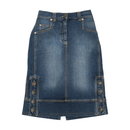 Marello Marani Vintage Denim Midi Skirt with Side Button Tab Details