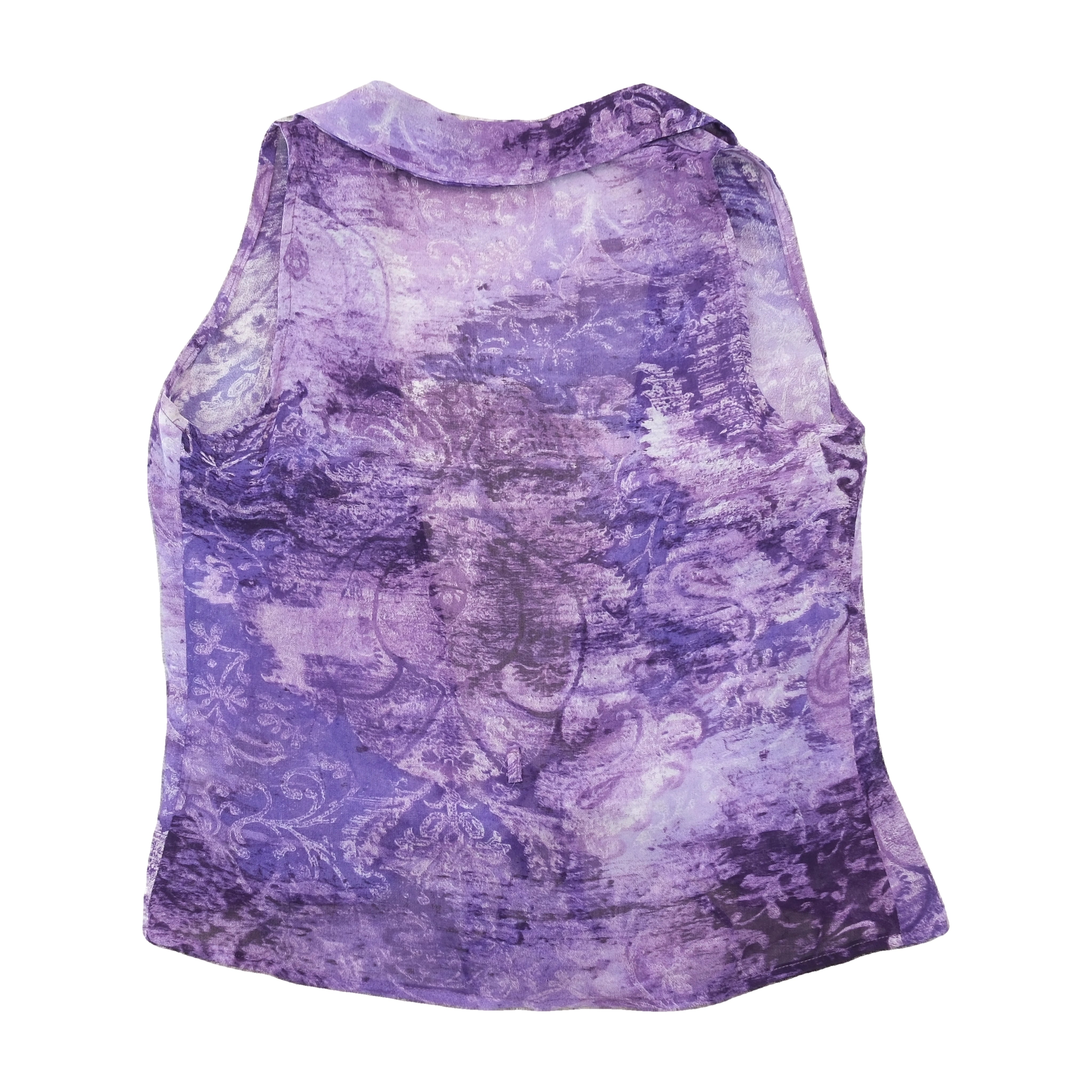 HFN Purple Abstract Tie Front Sleeveless Blouse