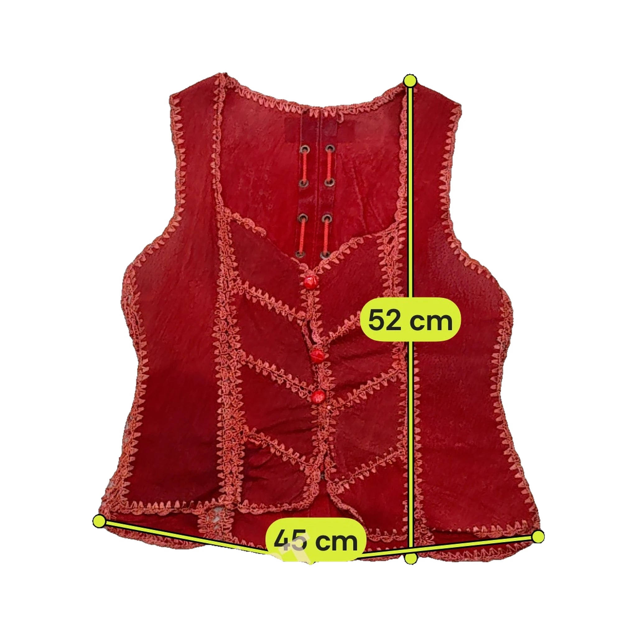 Vintage Red Patchwork Stitch Sleeveless Jacket