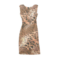 Roccobarocco Leopard Print Ruched V-Neck Dress