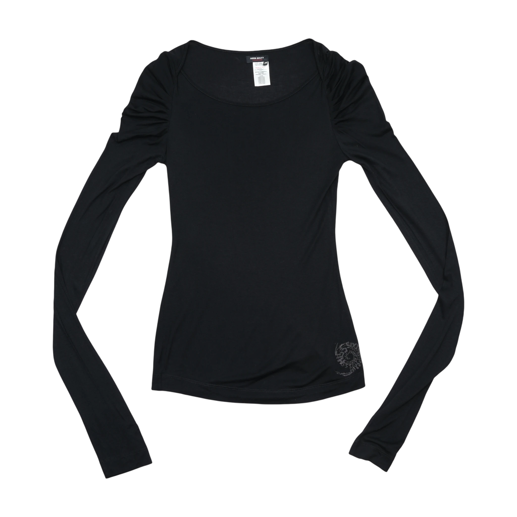 Miss Sixty Black Ruched Shoulder Long Sleeve Top