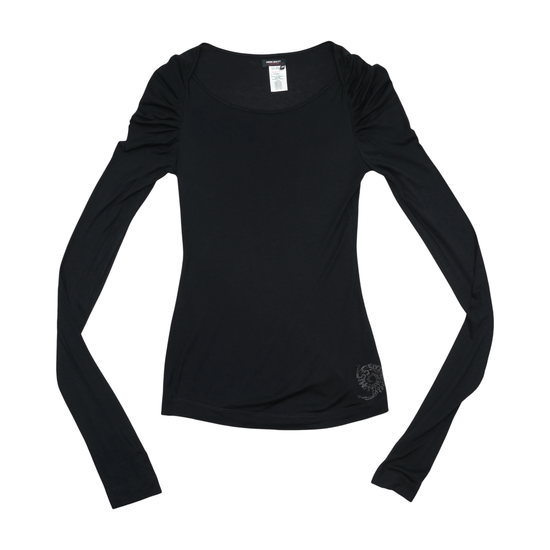 Miss Sixty Black Ruched Shoulder Long Sleeve Top