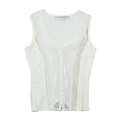 Cristina Effe Lace Up Lace Panel Sleeveless Blouse