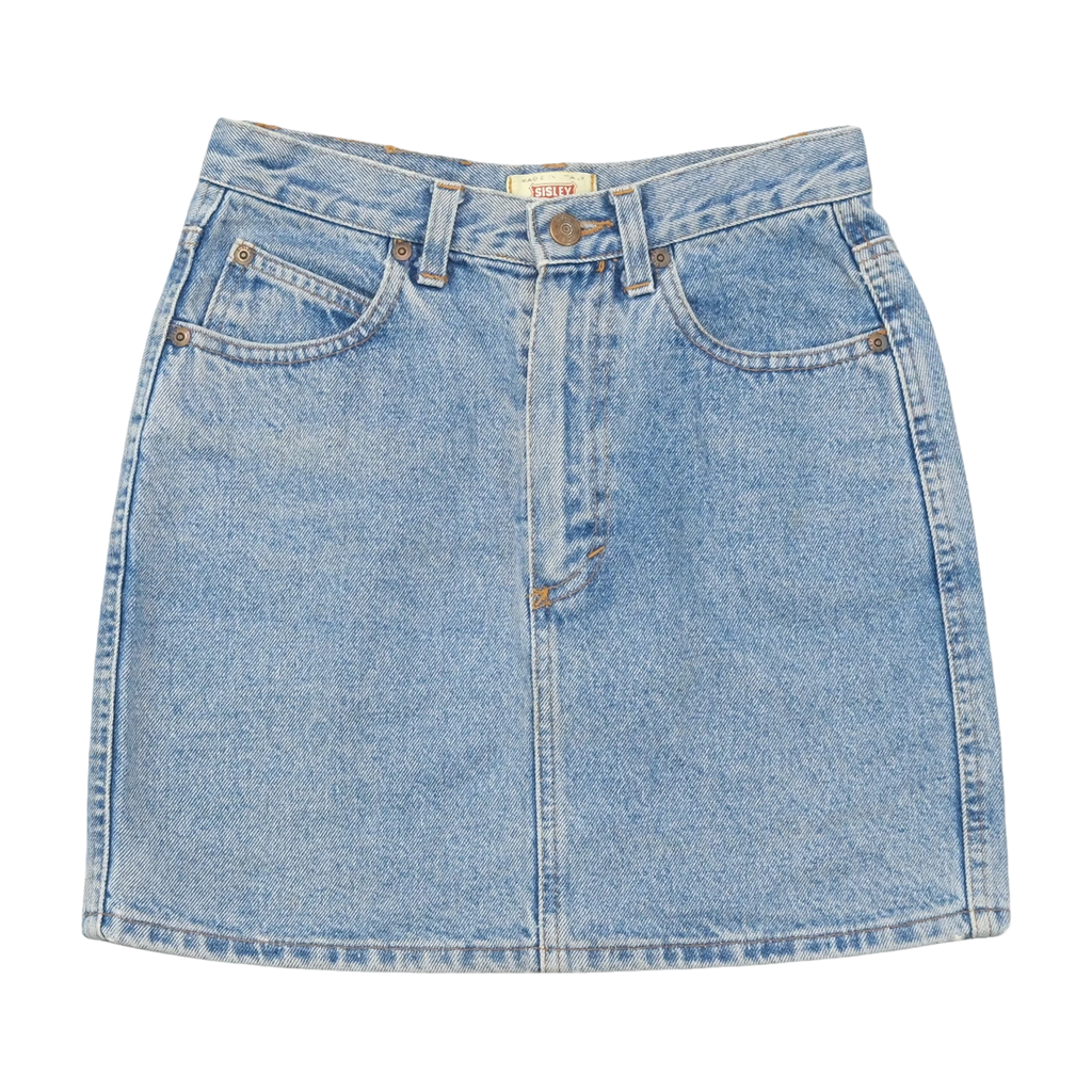 Mini saia Sisley vintage em ganga de Lavagem Clara