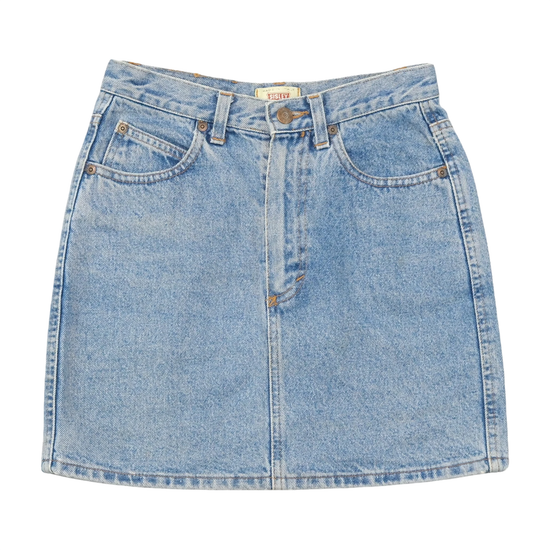 Mini saia Sisley vintage em ganga de Lavagem Clara