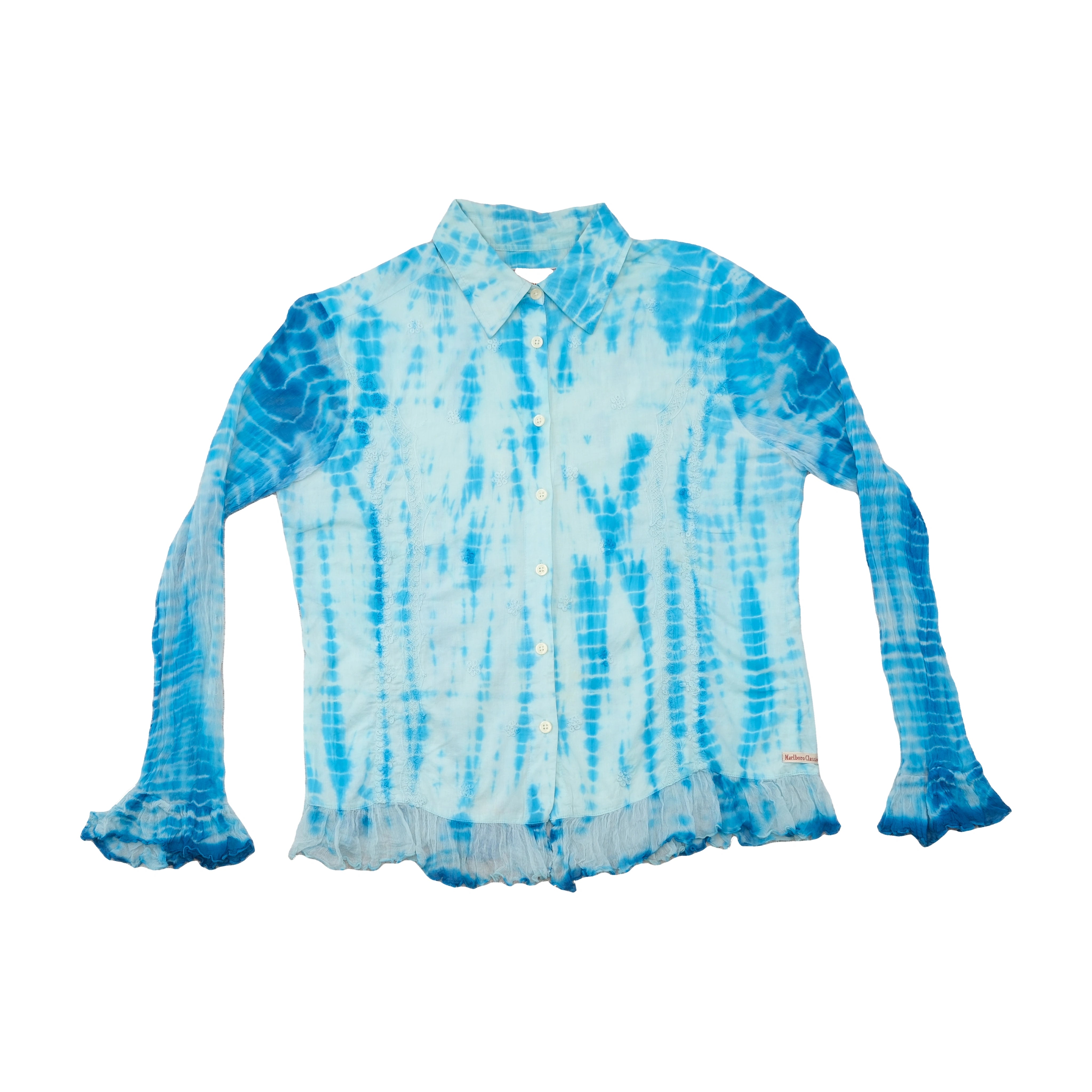 Marlboro Classics Tie Dye Ruffle Hem Button Up Shirt