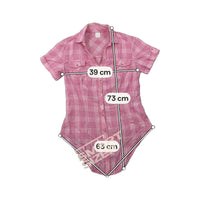 Women’s Pink Gingham Cotton Short-Sleeve Button-Up Shirt with Tie Front