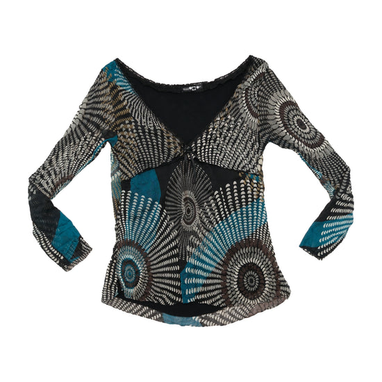 Mezzo Mentali Abstract Swirl Sheer Blouse