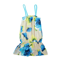 Made in Italy Beige Blue Rose Floral Chiffon Mini Dress (M)