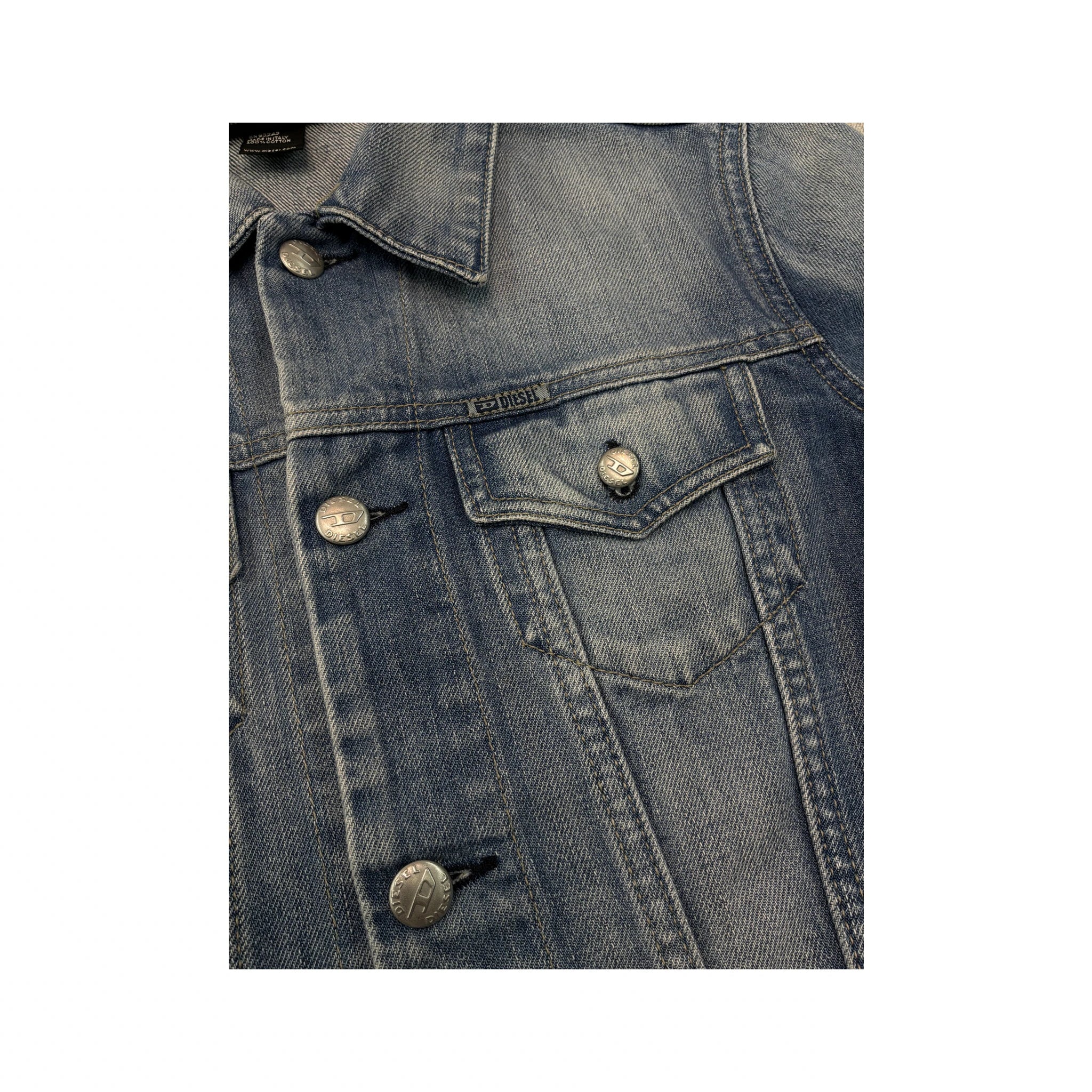 Diesel Distressed Light Wash Button-Up Denim Jacket