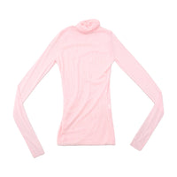 Pink Sequin Embellished Mesh Turtleneck Blouse