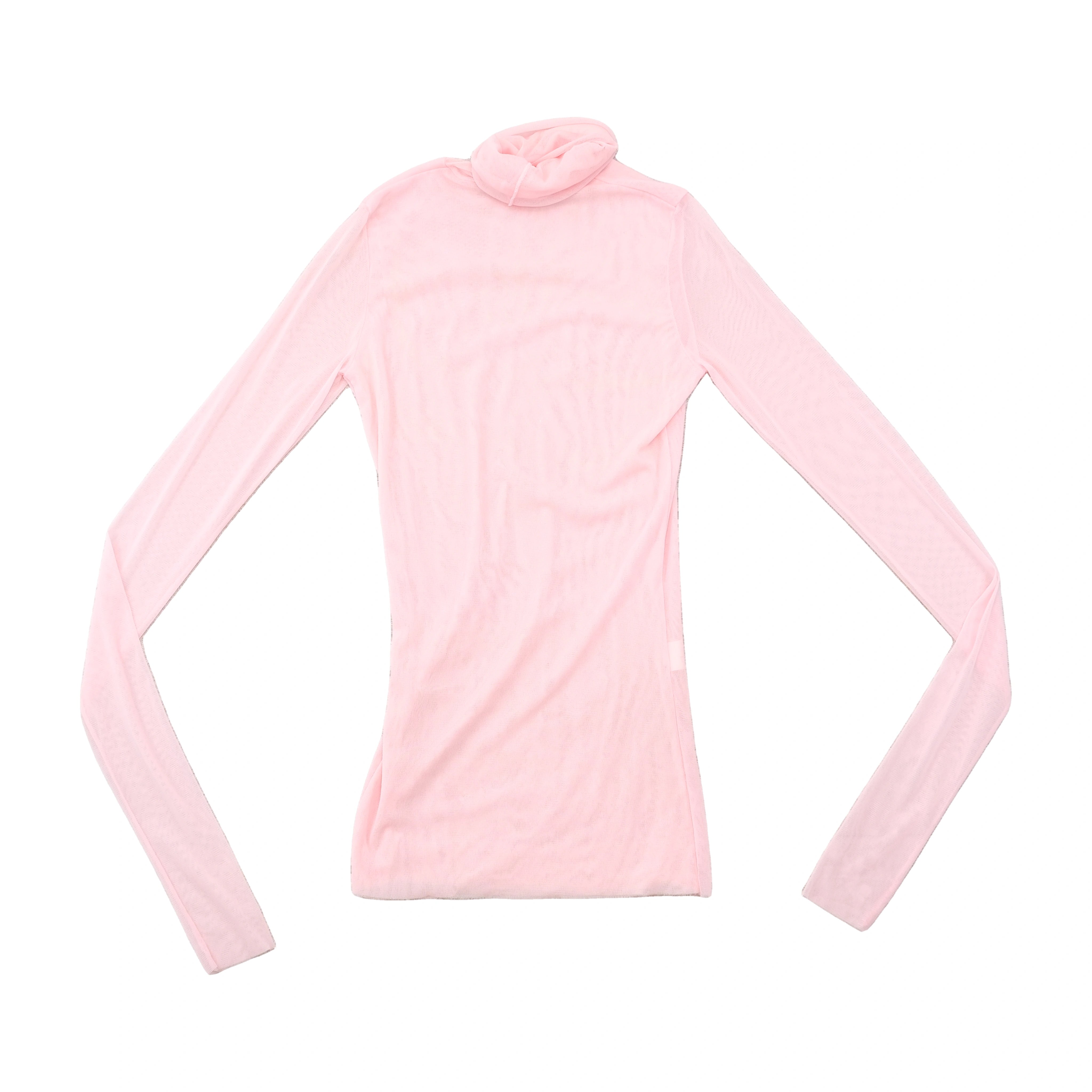 Pink Sequin Embellished Mesh Turtleneck Blouse