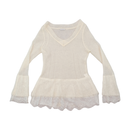 Conbipel Mohair Lace Hem V-Neck Sweater