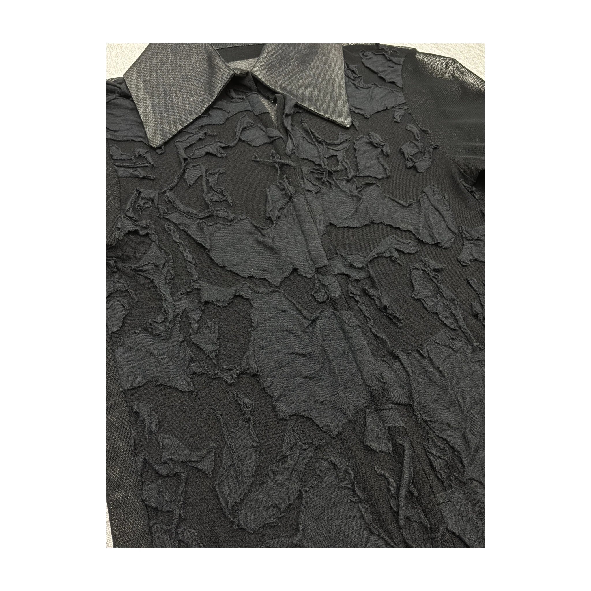 Black Mesh Grungy Collared Blouse