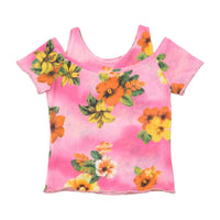 T-shirt floral com Ombros Vazados