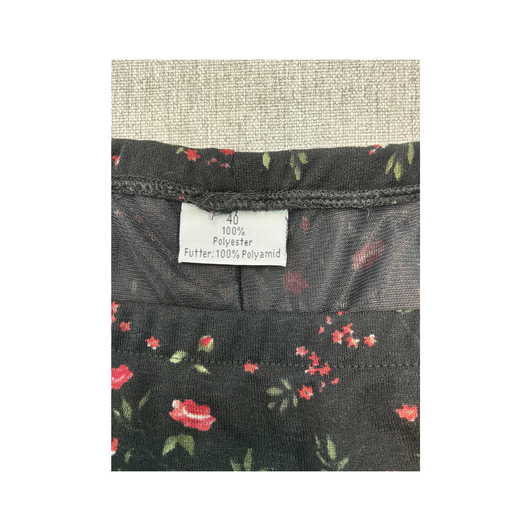 Vintage Black Ditsy Floral Midi Skirt