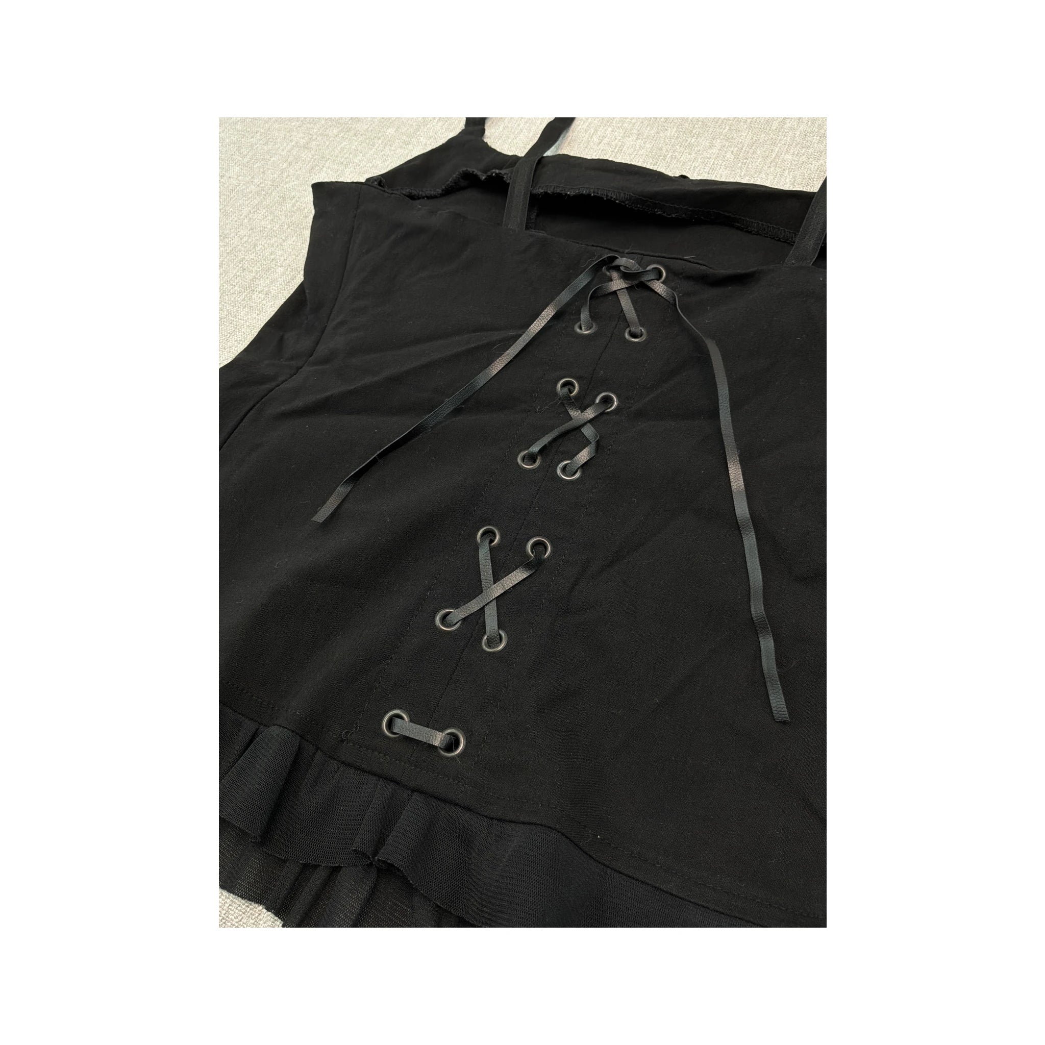 Pimkie Lace-Up Black Ruffle Cami Top