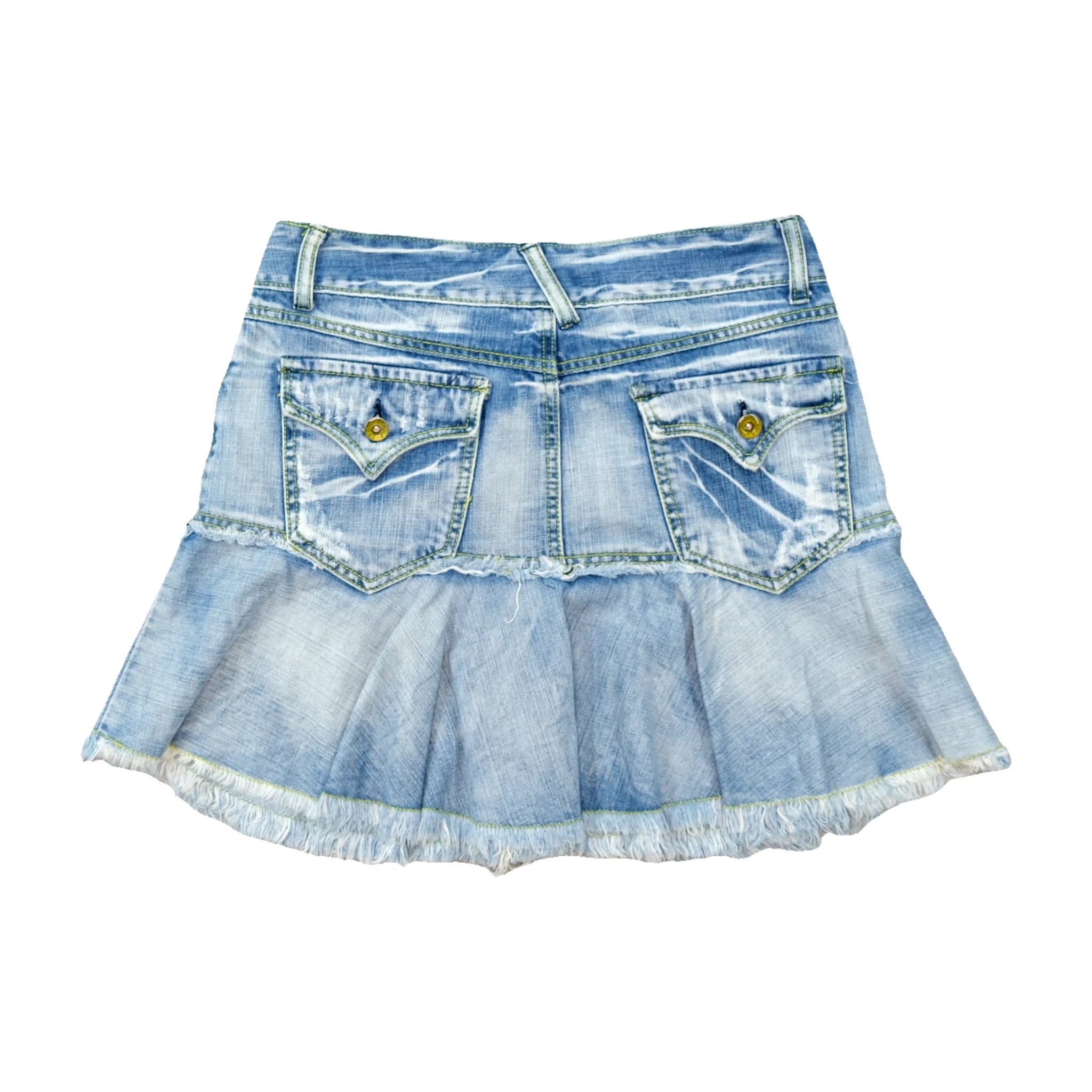 Distressed Denim Flounce Mini Skirt