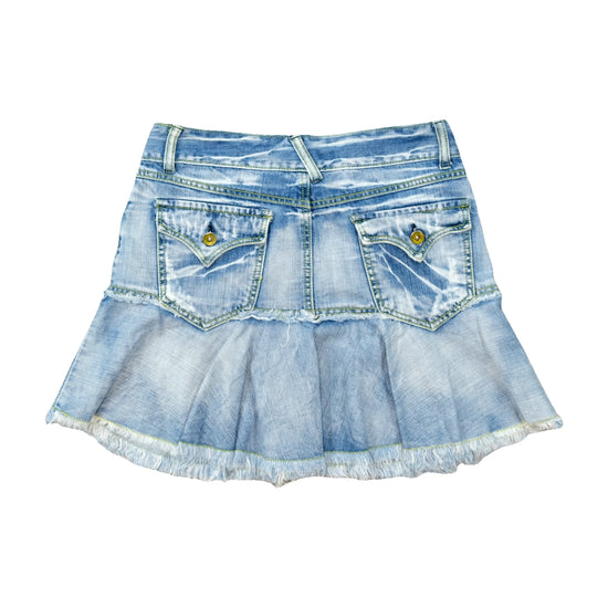 Distressed Denim Flounce Mini Skirt