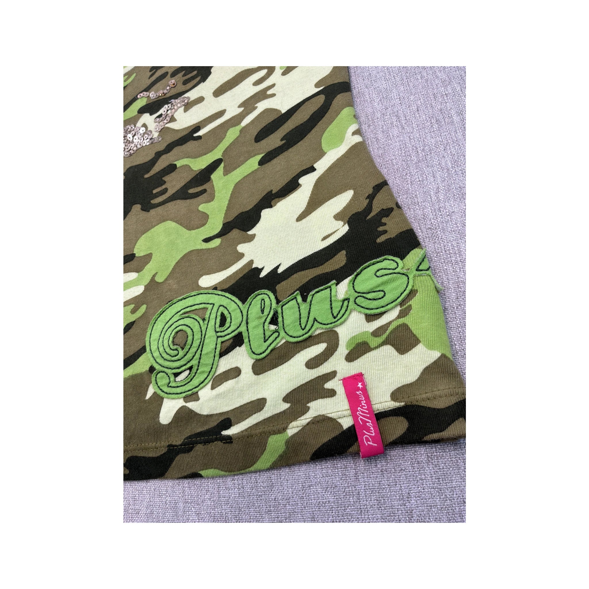 Plus Minus Camouflage Embroidered Sequin Cotton Tank Top