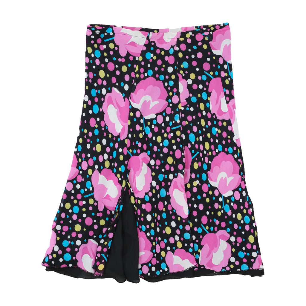 Multicolor Polka Dot and Pink Floral Paneled Flowy Midi Skirt