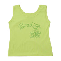 Y2K Lime Green Glitter Paradise Floral Cotton Tank Top