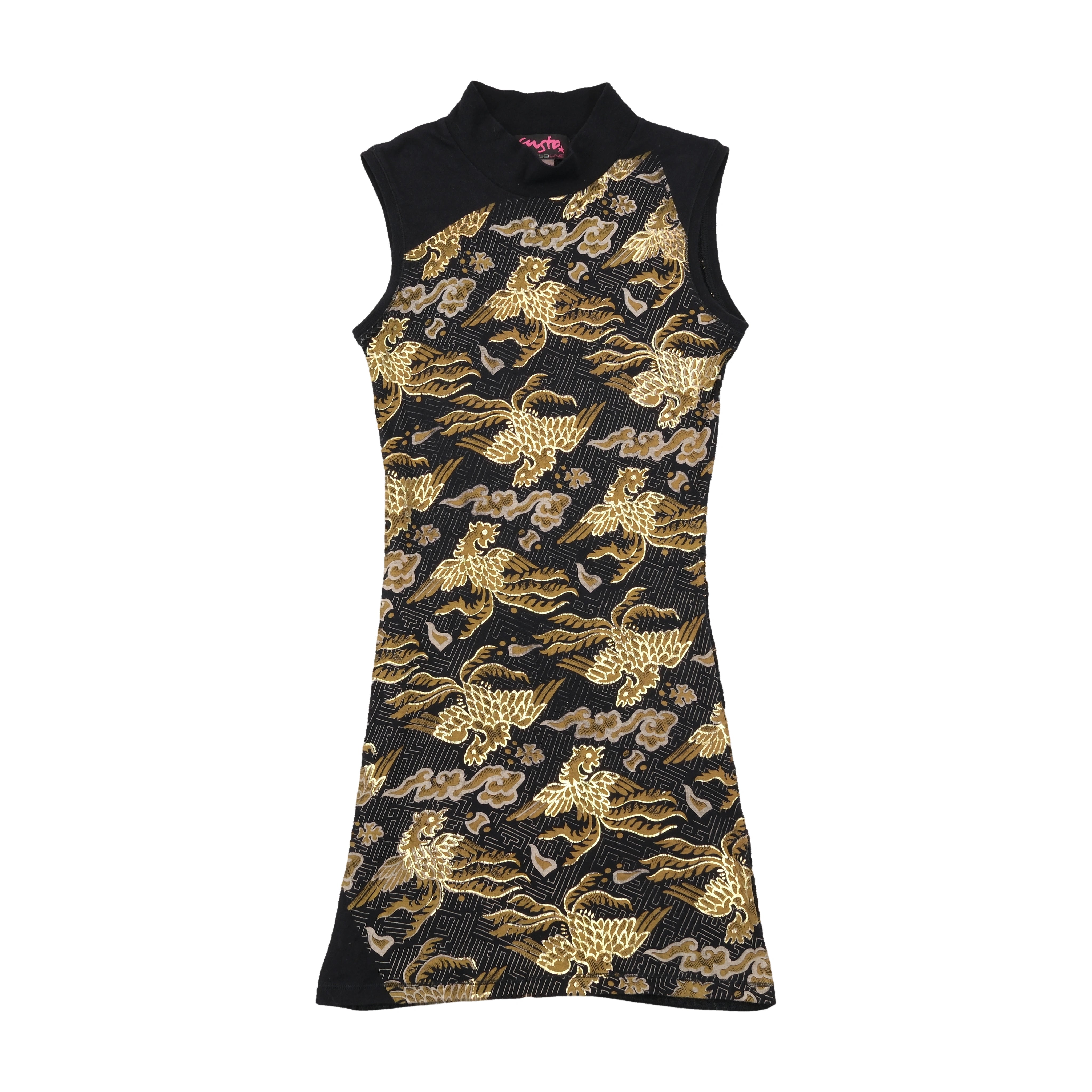 Custo Barcelona Metallic Phoenix Print Sleeveless Mock Neck Dress