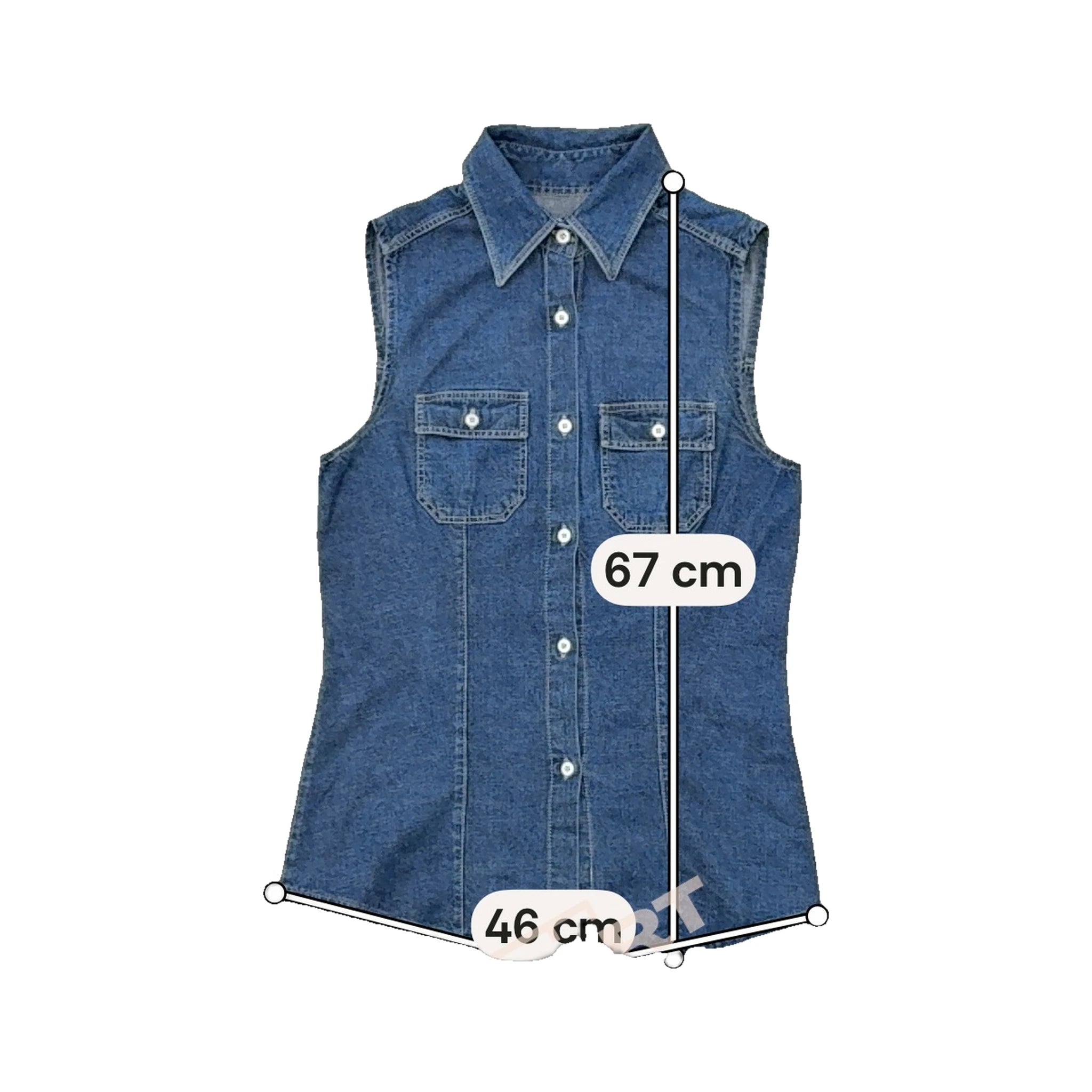 Sleeveless Denim Button-Up Shirt Blue