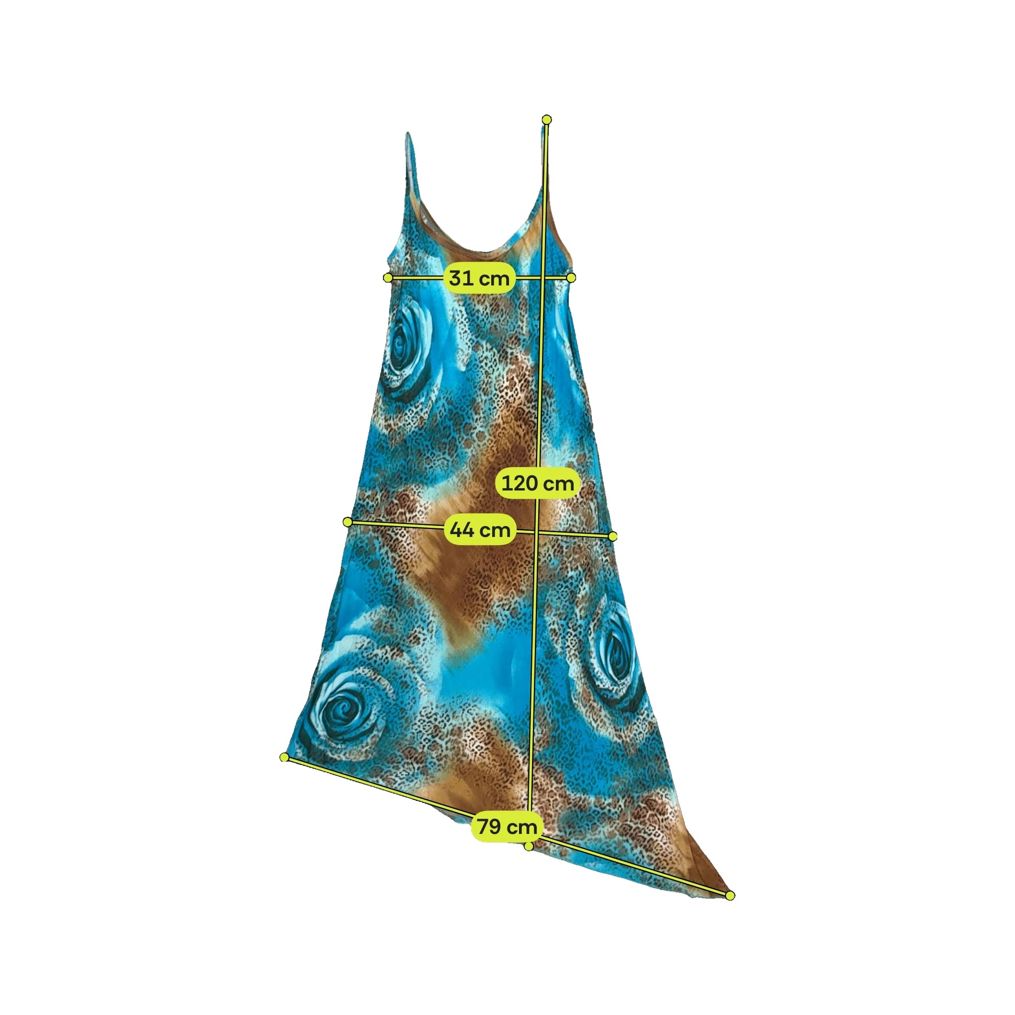 Abstract Rose Print Asymmetrical Slip Dress
