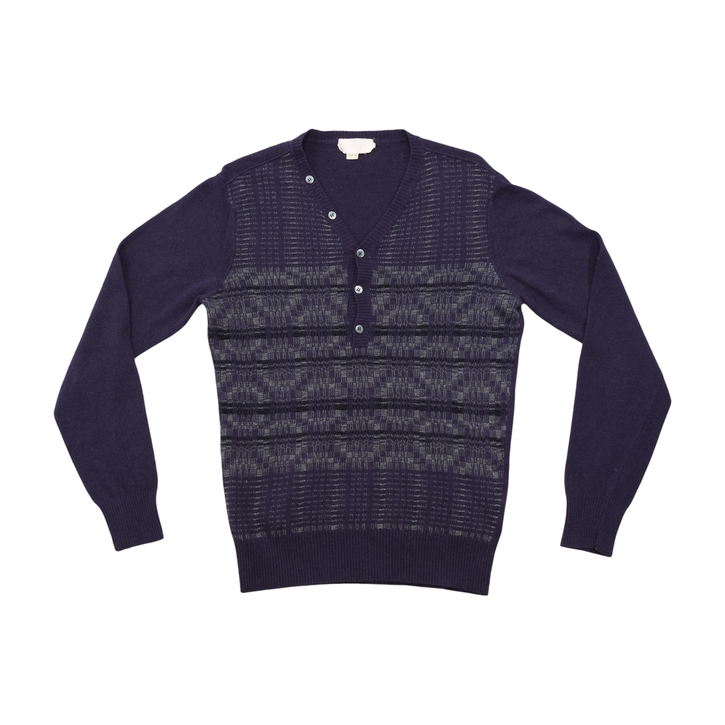 Camisola Henley de malha vintage roxa em Lã com Padrão geométrico