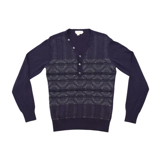 Vintage Purple Geometric Knit Wool Henley Sweater