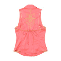ANA SOUSA Embroidered Metallic Appliqué Sleeveless Button-Up Blouse