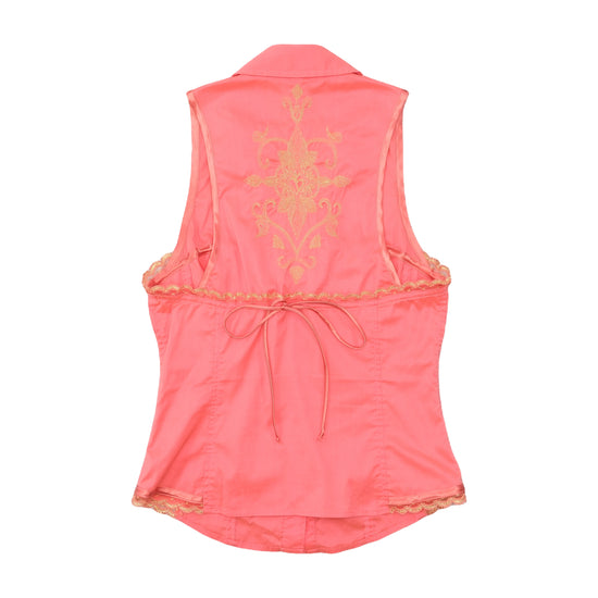 ANA SOUSA Embroidered Metallic Appliqué Sleeveless Button-Up Blouse