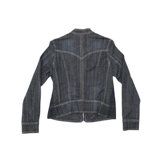 EDERA Jeans Dark Wash Zip-Up Denim Jacket with Gold Embroidery