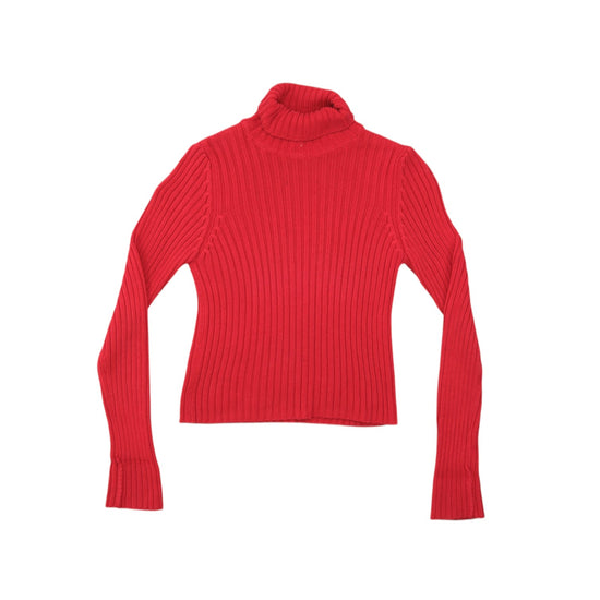 Red Ribbed Turtleneck Sweater with Raglan Sleeves